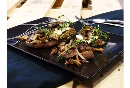 Bruchetta med Villsopp, geitost og olivenolje
