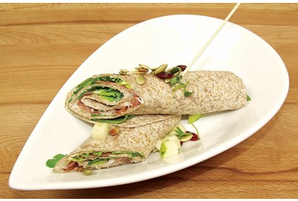 Fullkorn wraps med skinke og soltørkede tomater