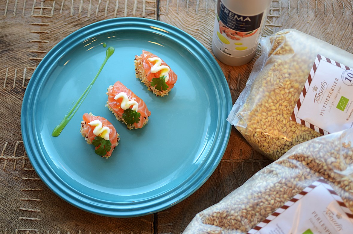 Nigiri av hvetekorn, perlespelt og quinoa