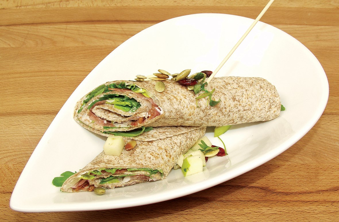 Fullkorn wraps med skinke og soltørkede tomater